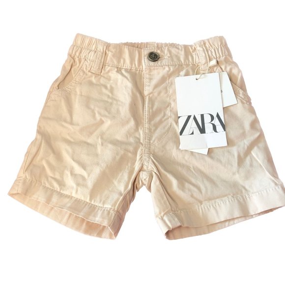 Zara Tan Shorts 2 Front Pockets Faux Back Pocket No Zipper Button Front Sz 9-12 - Picture 1 of 8